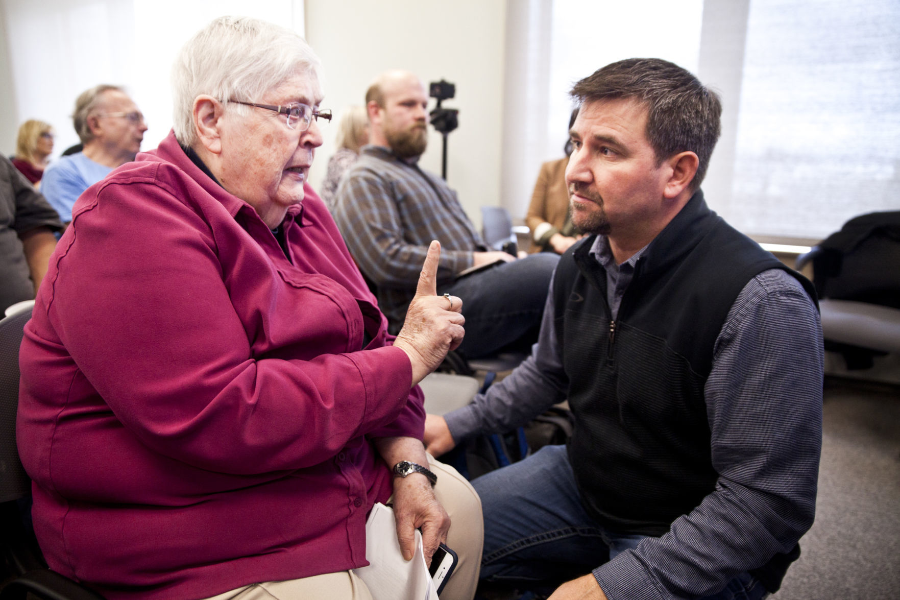 Sister Mary Jo McDonald of Silver Bow Creek Headwaters Commission speaks with Nikia Greene, the project manager of Butte Hill